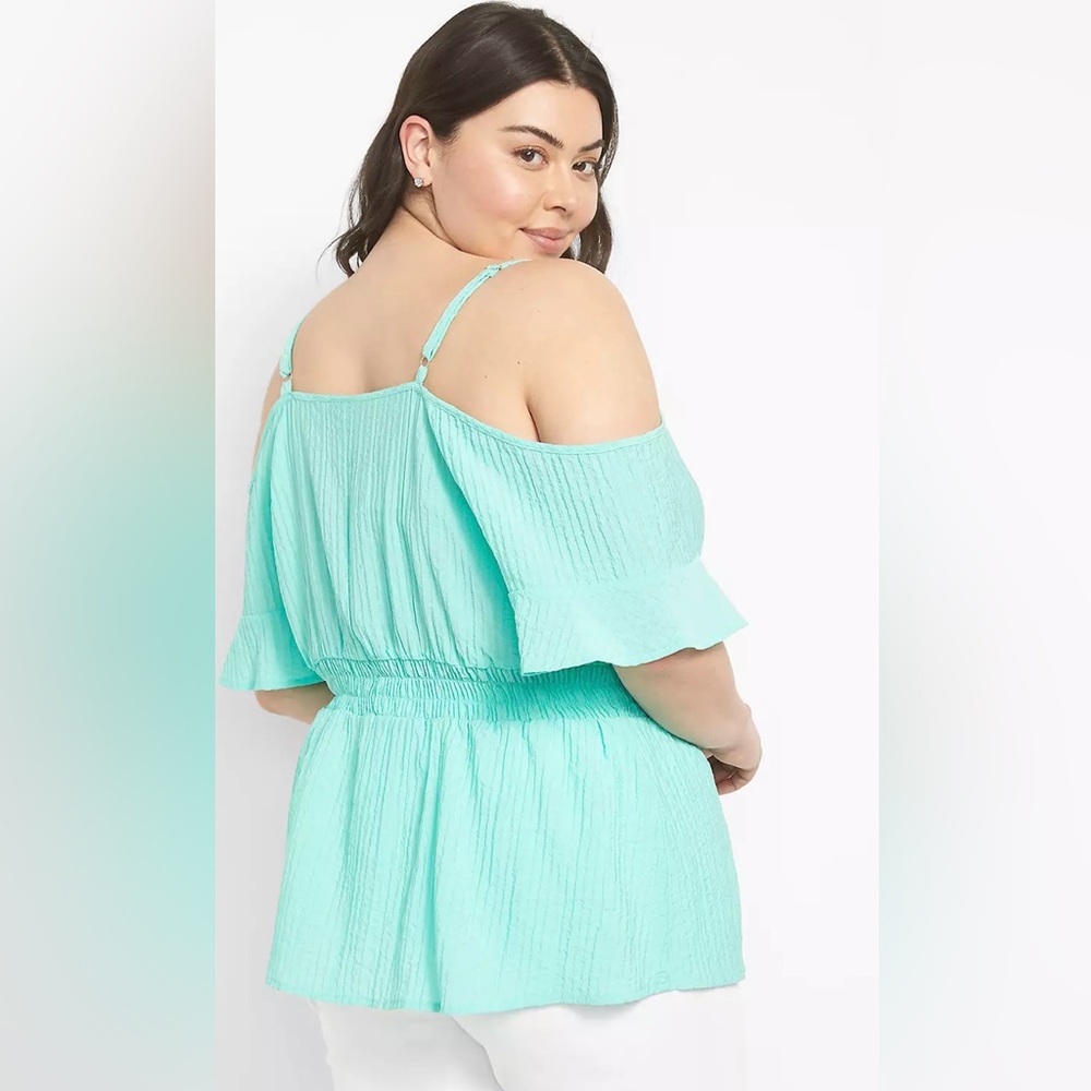 Lane Bryant Seafoam Off the Shoulder Blouse Sz 24 - Picture 2 of 12